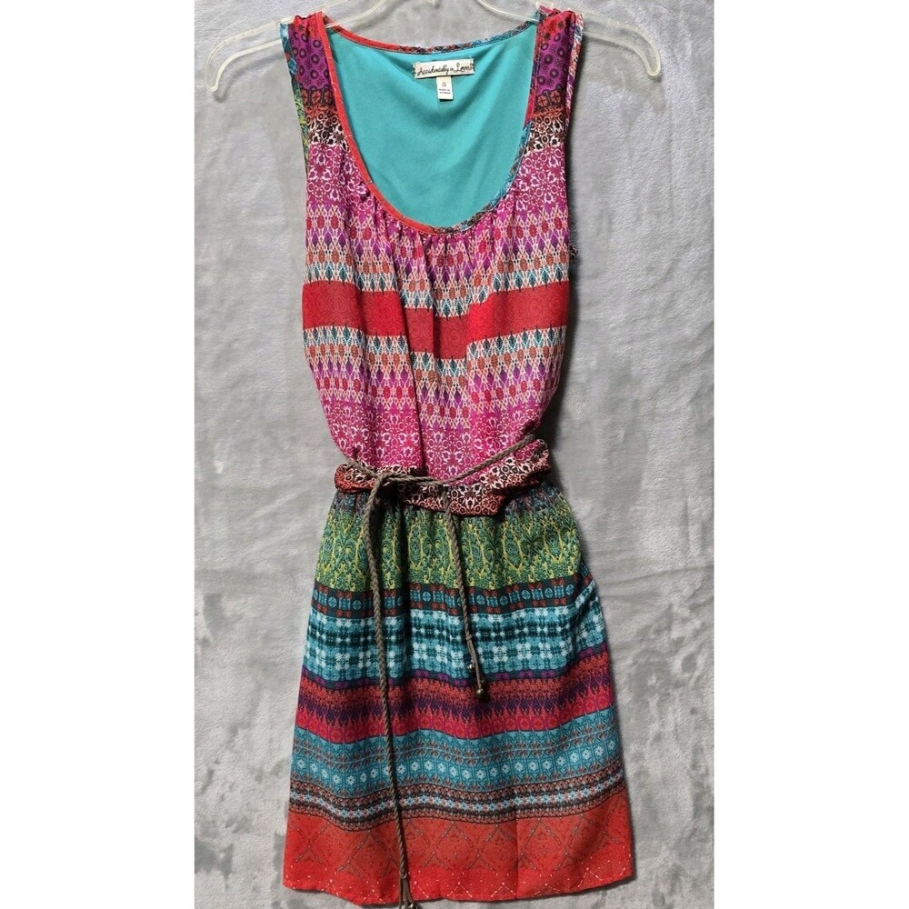 Accidentally In Love  Dress Womens Small Multicolor Geometric Boho Hippie Tank